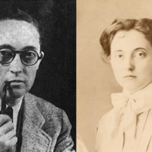 Left: A picture of Alan Hard smoking a pipe, appearing typically masculine. Right: A photo of Alan Hart appearing typically feminine.